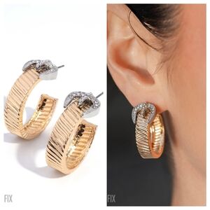 Gold and Silvertone Textured Hoop Earrings with Secure Closure